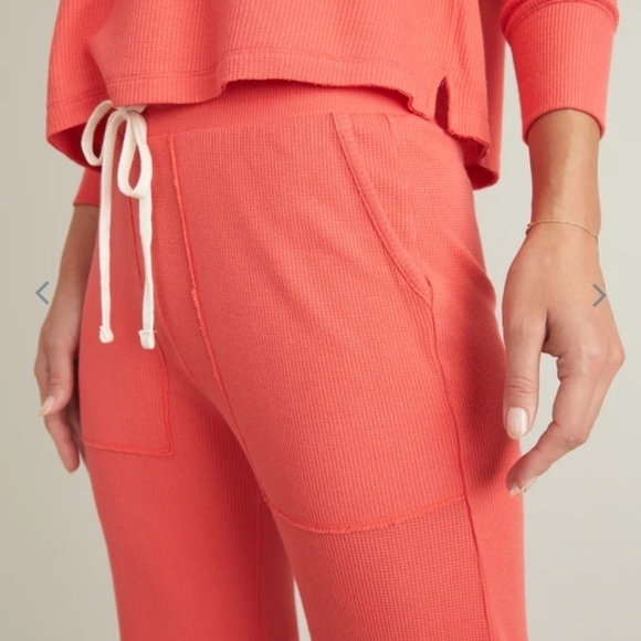 MARINE layer Luxe Waffle Wide Leg PJ Pant in Bittersweet Red - Picture 3 of 7